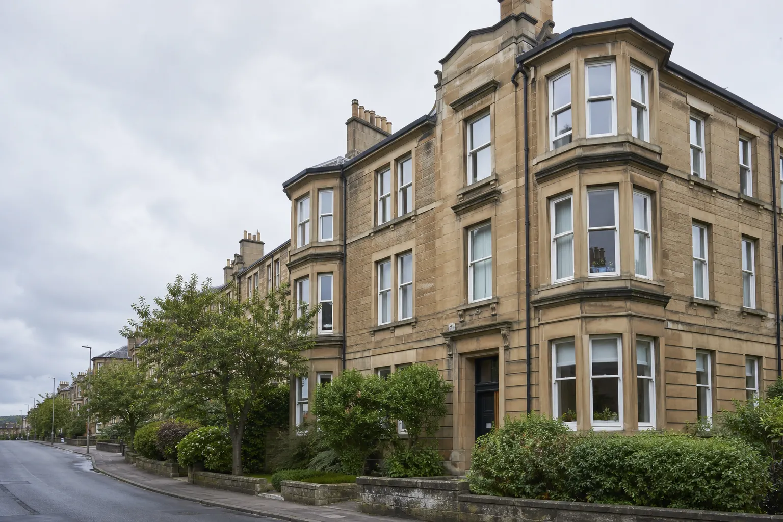Glasgow street of sandstone tenement flats